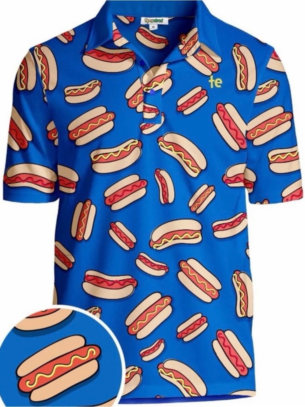 Tipsy Elves Blue Hot Dog Print Polo Shirt large malbon pga tour BBQ golf